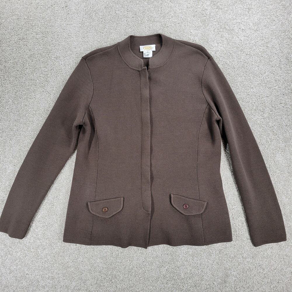 Talbots Silk Cardigan Womens M Brown Knit Button Down Faux Pockets Sweater